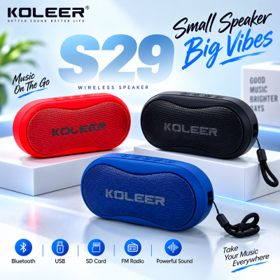 KOLEER S29 Portable Wireless Bluetooth Speaker – 5W Deep Bass, Bluetooth 5.0, 12-15M Range, FM Radio, USB & SD Card Support with 1200mAh Battery